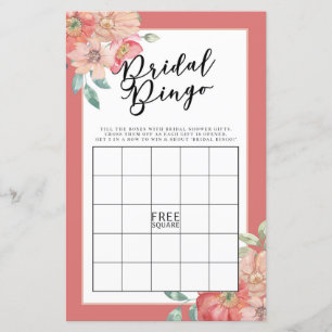 Bridal Shower Games Bingo Game Wedding Pink Floral