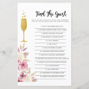 Bridal Shower Games Find The Guest Game Champagne