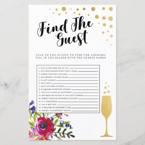 Bridal Shower Games Find The Guest Game Champagne