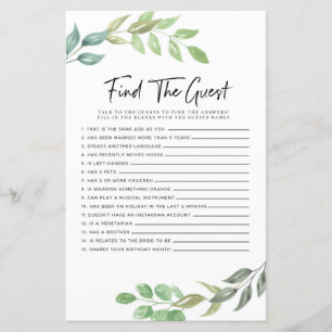 Bridal Shower Games Find The Guest Game Greenery