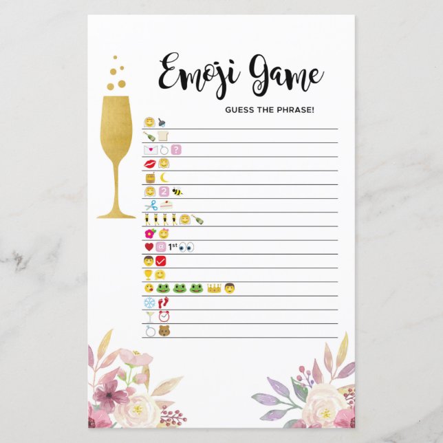 Bridal Shower Games Guess the Emoji Game Champagne (Front)