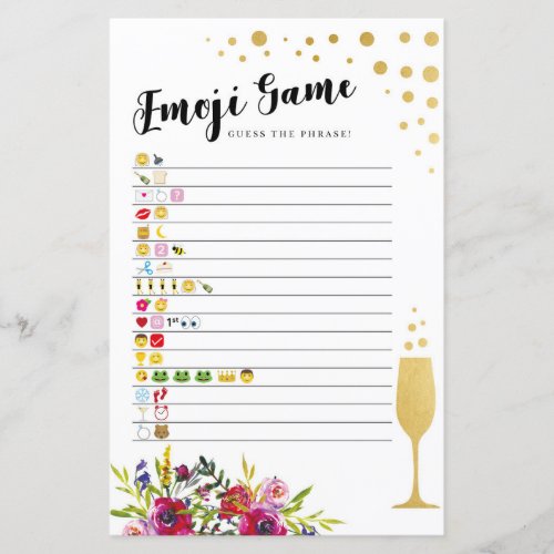 Bridal Shower Games Guess the Emoji Game Champagne