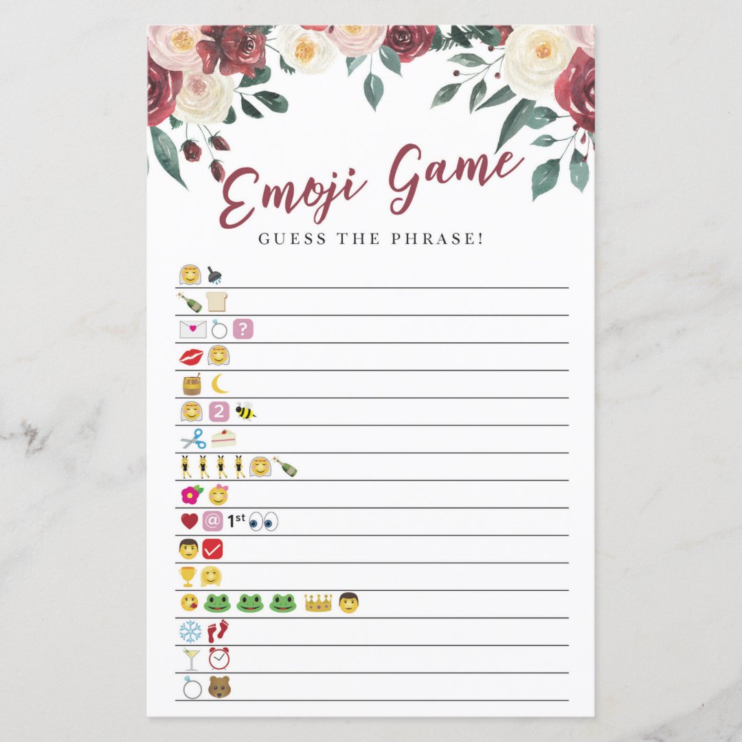 Bridal Shower Games Guess the Emoji Game Floral | Zazzle