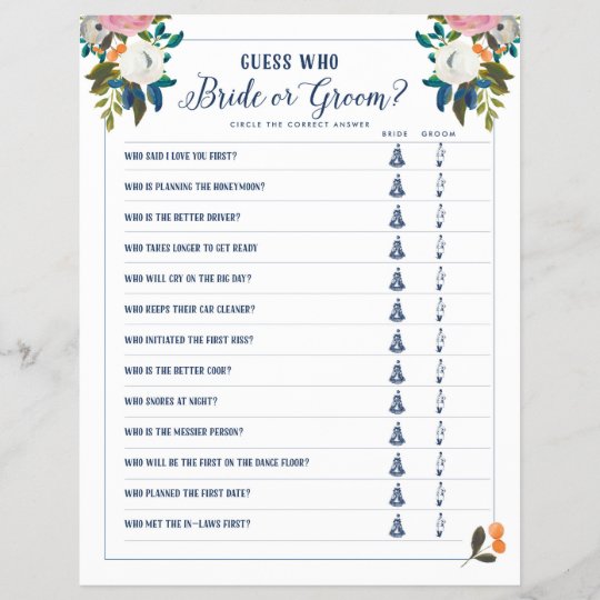 Bridal Shower Games Guess Who Bride Or Groom Game Zazzle Com