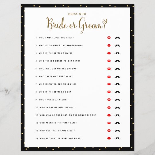 Bridal Shower Games Guess Who Bride Or Groom Game Zazzle Com