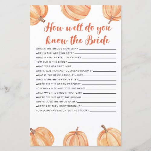 Bridal Shower Games How Well Do You Know Pumpkin