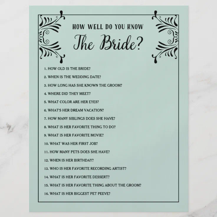 Bridal Shower Games How Well Do You Know The Bride Flyer | Zazzle