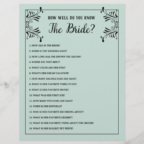 Bridal Shower Games How Well Do You Know The Bride Flyer