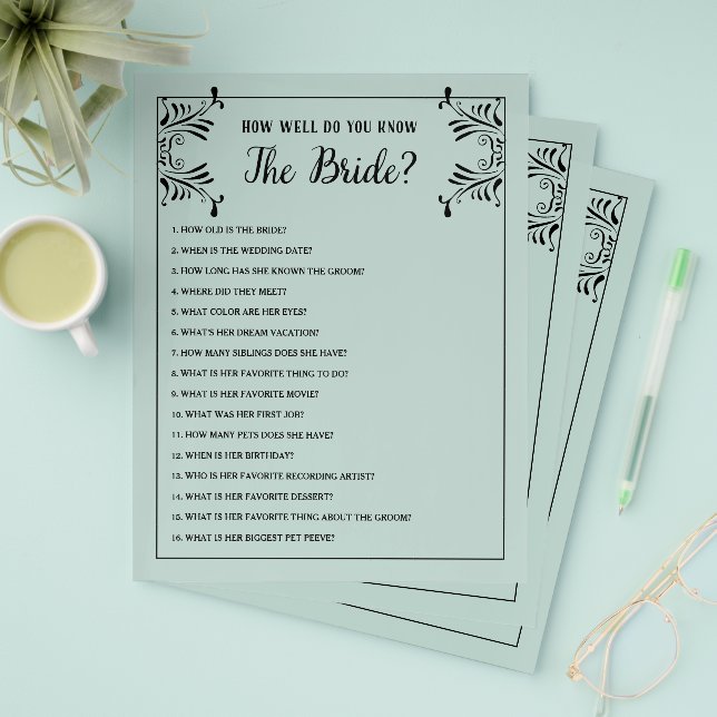 Bachelorette Party Game Cards - "How Well Do You Know The Bachelorette?" Kraft Rustic Bridal Shower Game