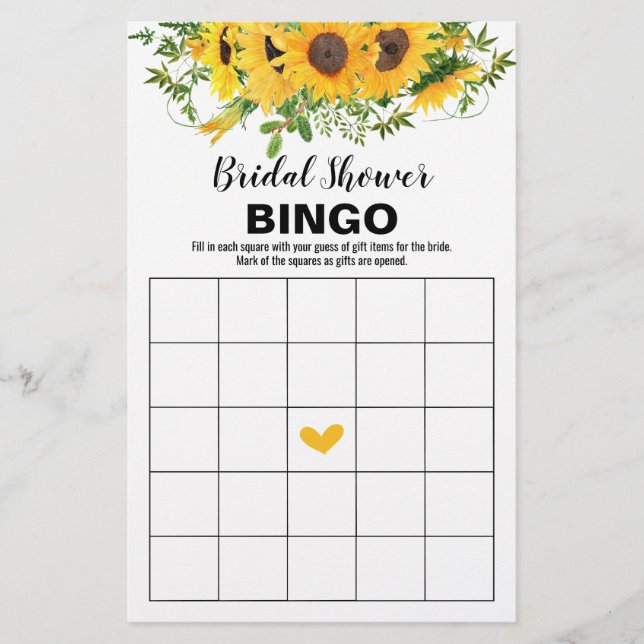 Bridal Shower Games Sunflowers Bingo Card Flyer (Front)