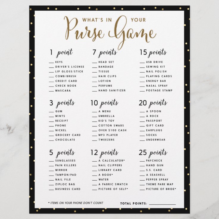 Bridal Shower Games What's In your Purse Game Zazzle