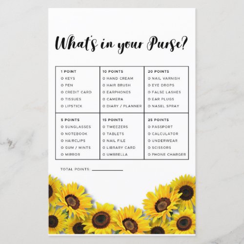 Bridal Shower Games Whats In Your Purse Sunflower