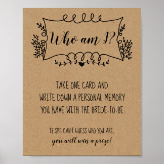 Bridal Shower Games Who Am I Poster