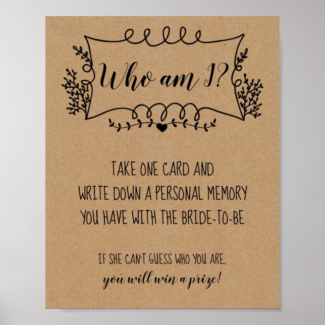 Bridal Shower Games Who Am I Poster (Front)
