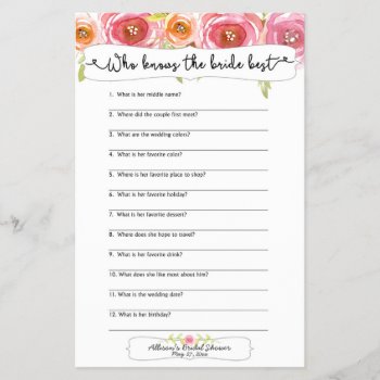 Bridal Shower Games Who Knows The Bride Best 3605 by lemontreeweddings at Zazzle