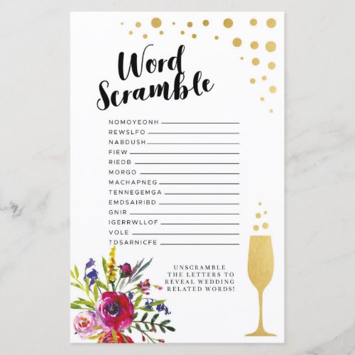 Bridal Shower Games Word Scramble Game Champagne