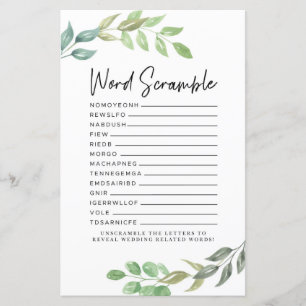 Bridal Shower Games Word Scramble Game Greenery