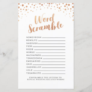 Bridal Shower Games Word Scramble Rose Gold Game