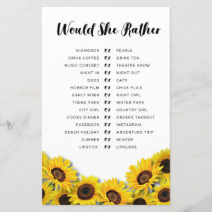 Bridal Shower Games Would She Rather Sunflower