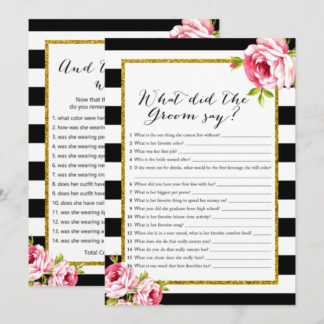 Bridal Shower Games x2 - Groom say | Bride Wore Invitation (Front/Back)