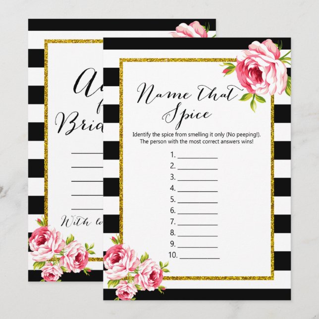 Bridal Shower Games x2 - Name Spice | Advice Invitation (Front/Back)