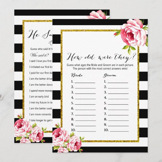 Bridal Shower Games x2 - Who Said | How Old Invitation (Front/Back)