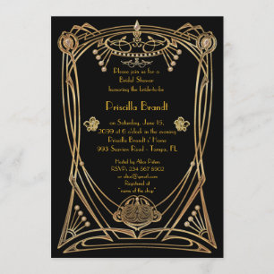 Bridal Shower, Gatsby style, black & gold, artdeco Invitation