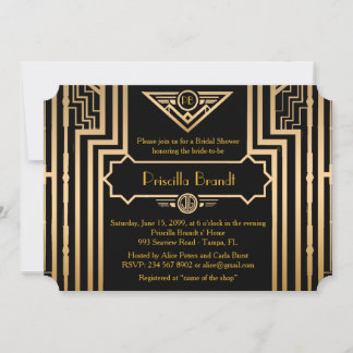 Bridal Shower, Gatsby style, black & gold Invitation