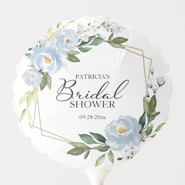 Bridal Shower Geometric Dusty Blue Flowers Balloon (Front)