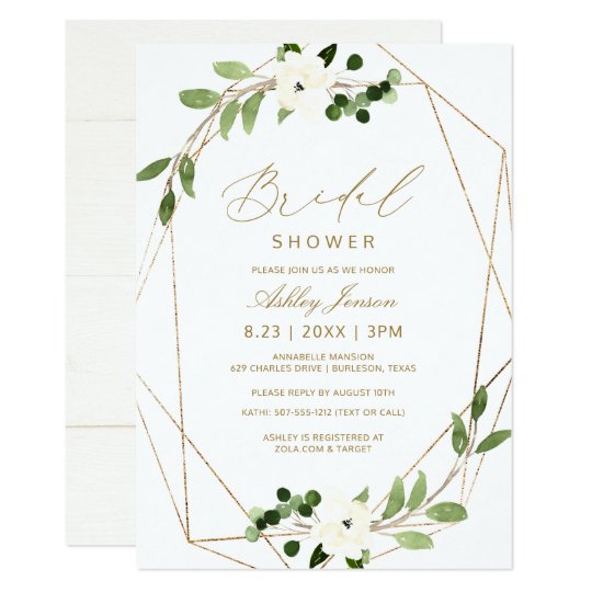 Bridal Shower Geometric Greenery Vines Watercolor Invitation | Zazzle.com