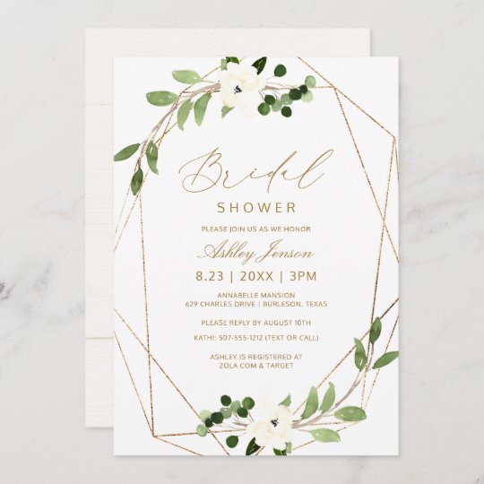 Bridal Shower Geometric Greenery Vines Watercolor Invitation | Zazzle.com