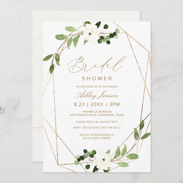 Bridal Shower Geometric Greenery Vines Watercolor Invitation Zazzle