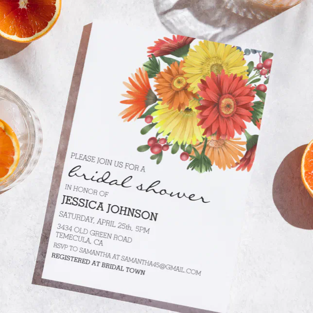 Bridal Shower Gerbera Daisy Floral Invitation Zazzle