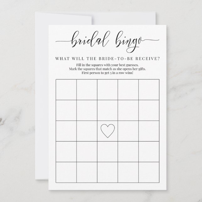 Bridal Shower Gift Bingo Game Card (Front)