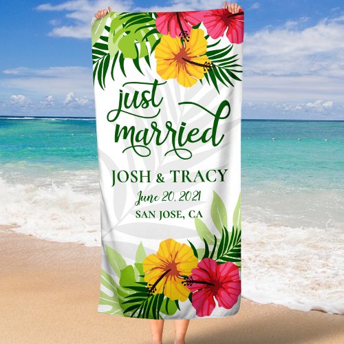 Bridal Shower Gift Just Married Mr and Mrs Beach Towel