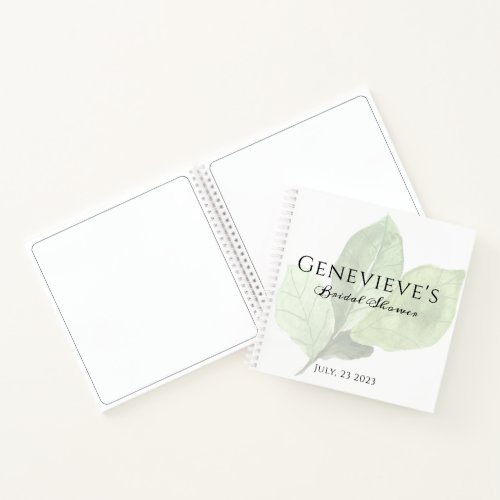 Bridal Shower Gift Notebook  green leaf