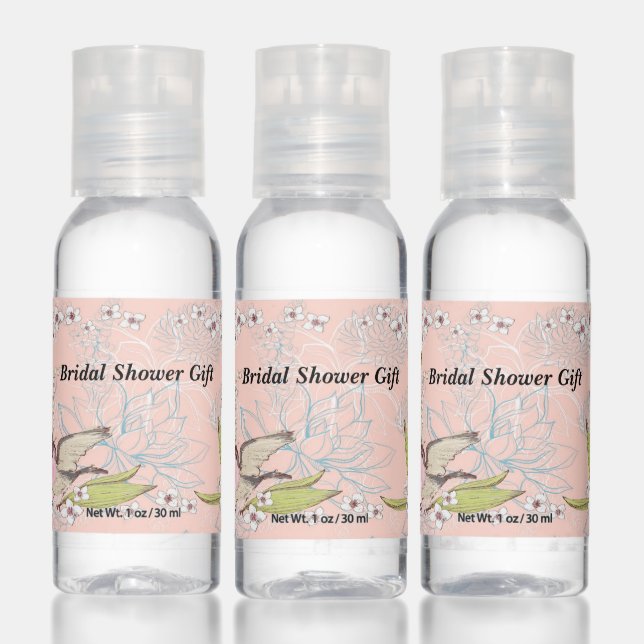 Bridal Shower Gift Pink with Bird and Flowers Hand Sanitizer (Set)