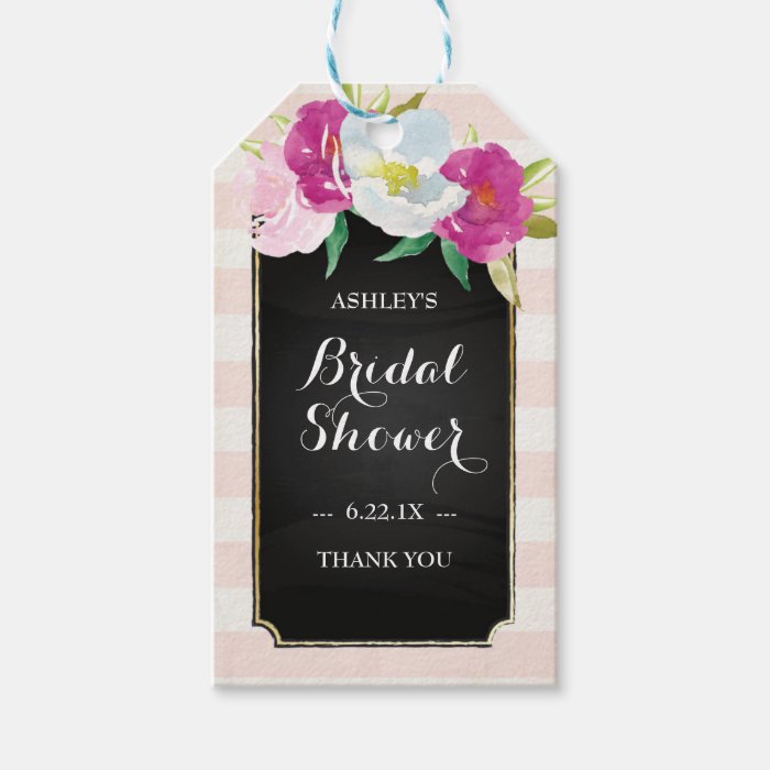 Bridal Shower Gift Tags Flowers & Stripes Zazzle