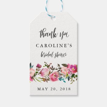 Bridal Shower Gift Tags Pink Floral Watercolor by autumnandpine at Zazzle