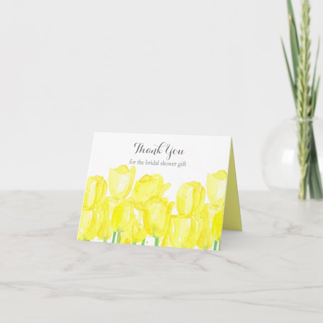 Bridal Shower Gift Yellow Tulips Thank You Card (Front)