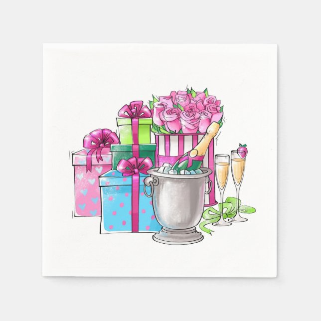 Bridal Shower Gifts Champagne Flutes Napkins (Front)