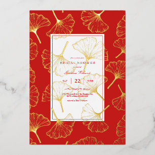 BRIDAL SHOWER Ginkgo Leaf Foil Holiday Card