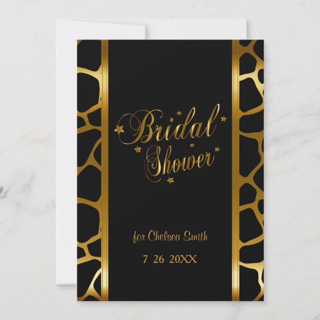 Bridal Shower Giraffe Pattern With Gold Lettering Invitation (Front)