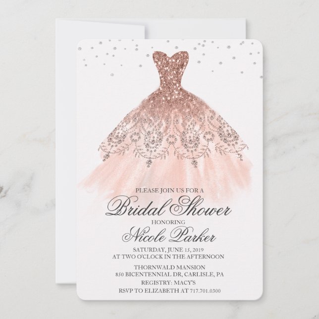 Bridal Shower Glitter Dress Diamond Invitation (Front)