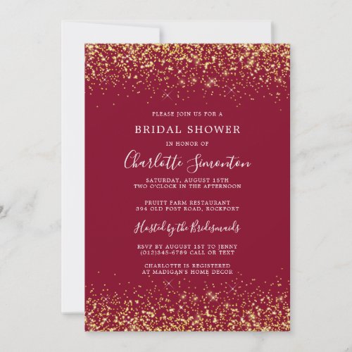 Bridal Shower Glitter Gold Burgundy Glam Invitation