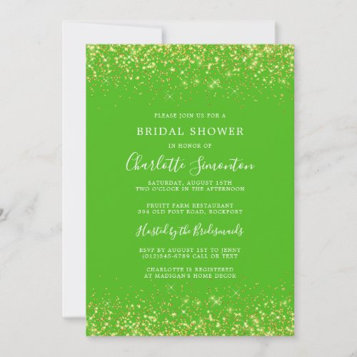 Bridal Shower Glitter Gold Kelly Green Invitation