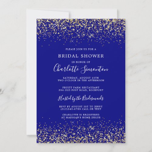 Bridal Shower Glitter Gold Navy Blue Glam Invitation