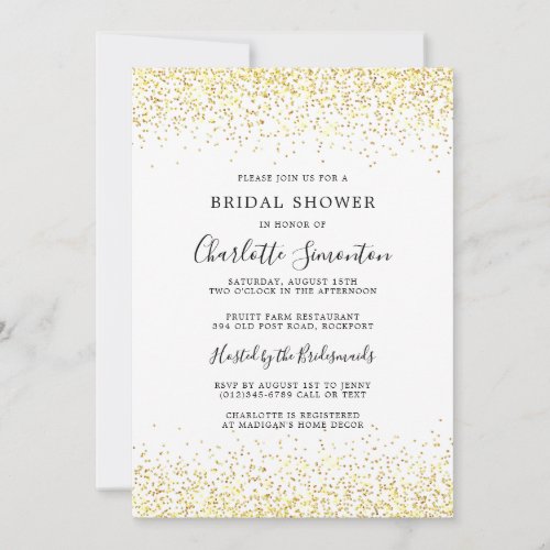 Bridal Shower Glitter Gold White Glam Invitation
