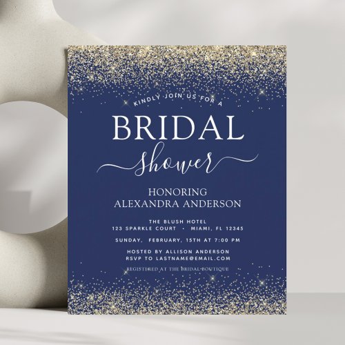 Bridal Shower Glitter Navy Blue Gold Invitation