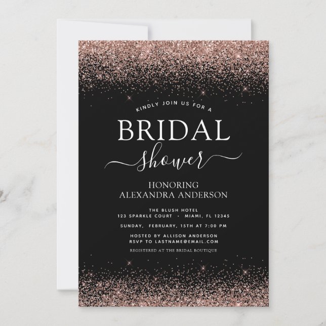 Bridal Shower Glitter Rose Gold Blush Pink Girly Invitation (Front)
